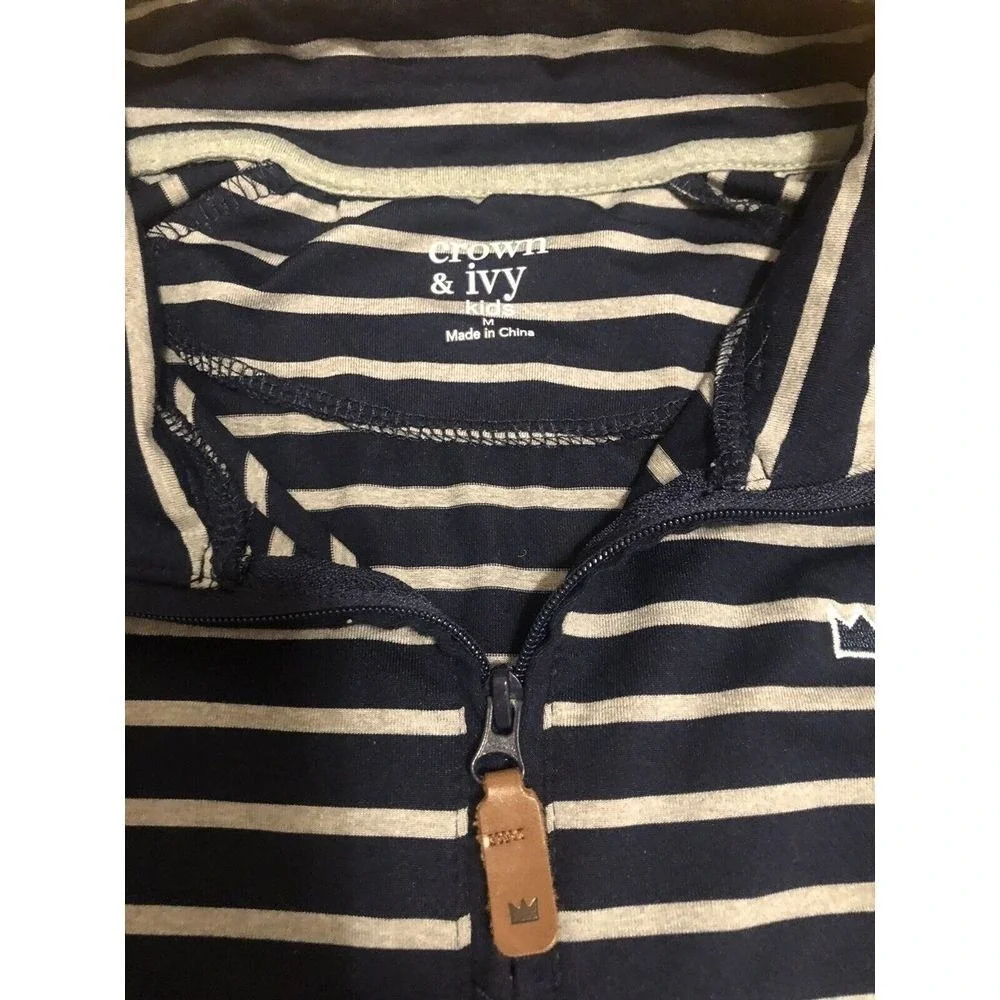 Crown & Ivy Boys Medium Nautical 3/4‎ Zip pullover Lightweight Navy Gray Stripe